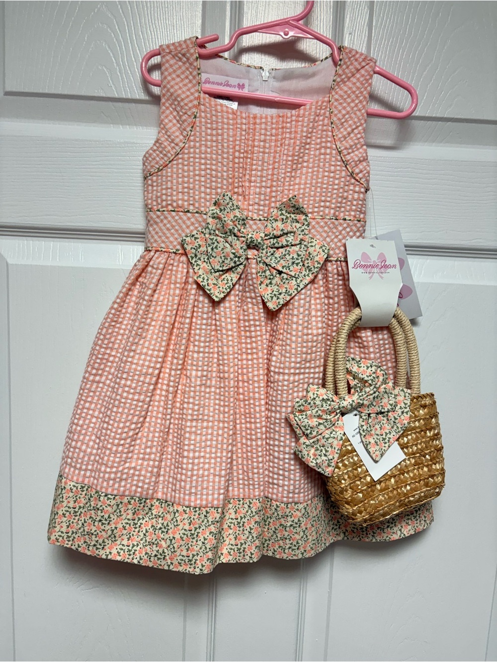 NWT Bonnie Jean Peach Seersucker Dress- 3T